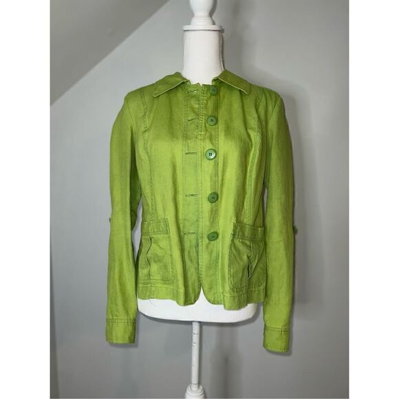 Women’s 100% Linen Button Down Green Cardigan/Jacket Medium - Picture 9 of 9